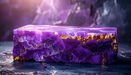 Luxury purple stone podium on dark background. 3d renderingの素材