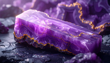 Purple agate gemstone on black background. 3d renderingの素材