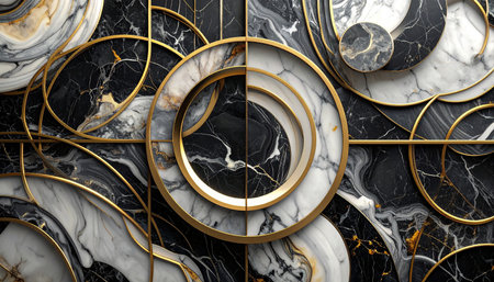 Marble background. 3D illustration. Marble texture with gold elements.の素材