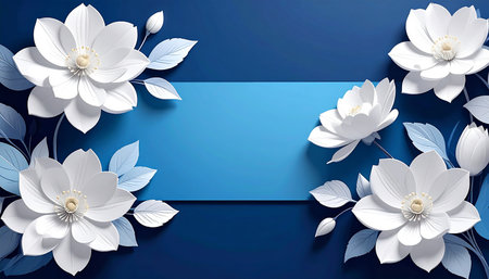 White magnolia flowers on blue background with copy space. Vector illustration.の素材