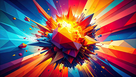 3d illustration of abstract geometric composition with low poly shapes and explosionの素材