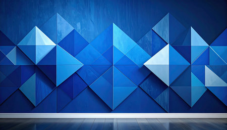 3d rendering of a blue room with a blue wall and wooden floorの素材