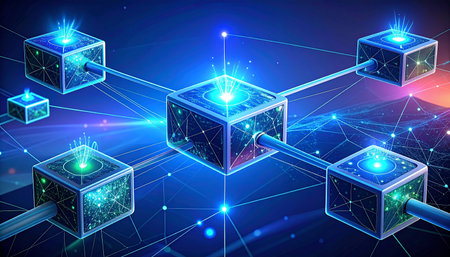 Blockchain technology abstract background. 3d rendering, 3d illustration.の素材