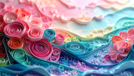 Colorful paper flowers, close-up. Floral background.の素材