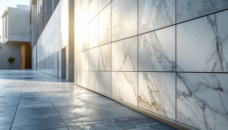 White marble wall and floor in modern office building. 3d renderingの素材