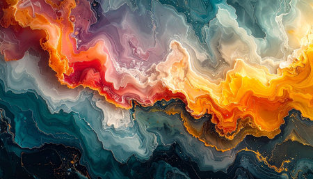 Abstract background of acrylic paint in blue, orange, yellow and red tonesの素材