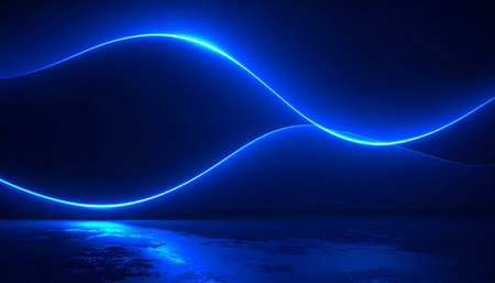 Abstract blue light lines on a dark blue background. Vector illustration.の素材