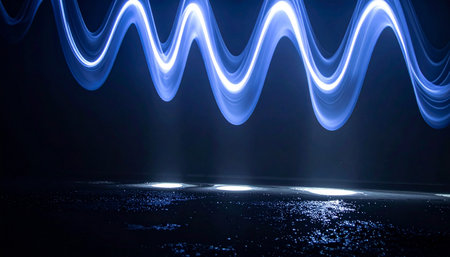 abstract blue light lines on a dark background. 3d renderingの素材