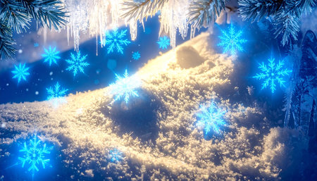 Frozen winter forest with snow covered trees. 3d illustration.の素材