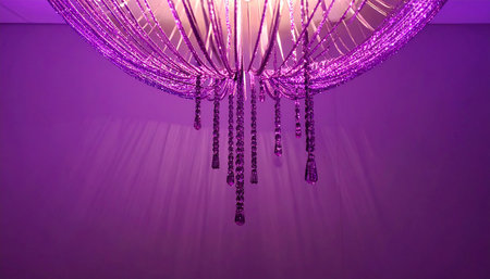 Luxury chandelier in purple interior, closeup of photoの素材