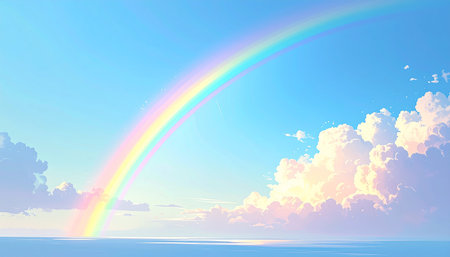 Rainbow in the sky. 3D illustration. Nature background.の素材