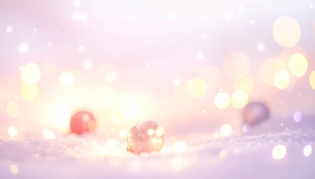 Christmas background with bokeh lights and snowflakes. Copy space.の素材