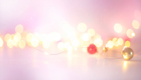 Christmas background with bokeh defocused lights and ornamentsの素材