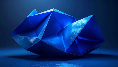 Abstract blue cube on dark blue background, 3d rendering. Computer digital drawing.の素材
