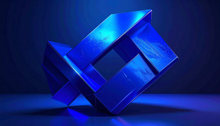 Abstract blue cube on a dark background. 3d rendering, 3d illustration.の素材
