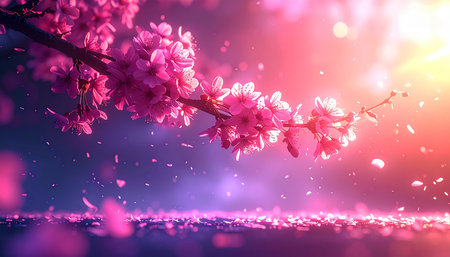 Beautiful cherry blossom sakura flowers with bokeh backgroundの素材