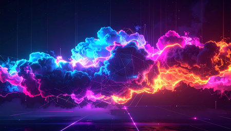 Abstract futuristic background with glowing lines and particles. 3d rendering.の素材
