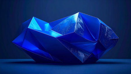 3d illustration of blue polygonal object on a blue backgroundの素材