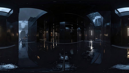 3D rendering of a futuristic corridor in the city at night.の素材