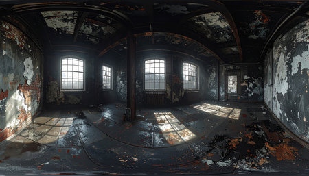 3D CG rendering of Abandoned building. High resolution image.の素材