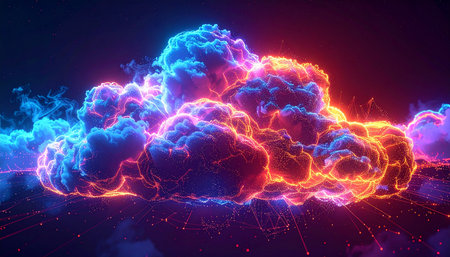 3d render of cloud with glowing particles. Abstract futuristic background.の素材