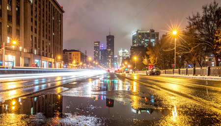 Traffic on the streets of Chicago at night.の素材