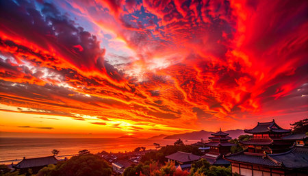 Beautiful sunset at Kiyomizu-dera temple in Kyoto, Japanの素材
