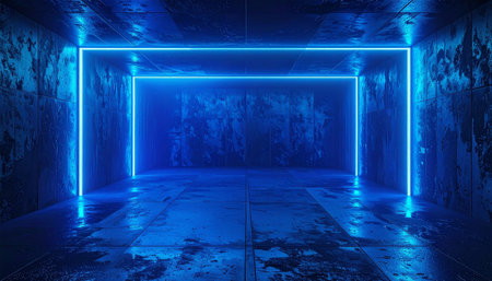 3D rendering of abstract futuristic background with neon lights. Sci-fi tunnel.の素材