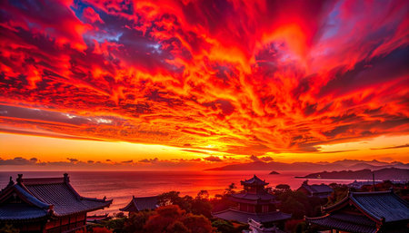 Sunset in the ancient city of Hainan, China.の素材