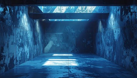 Dark grunge room with neon light. 3d rendering toned imageの素材