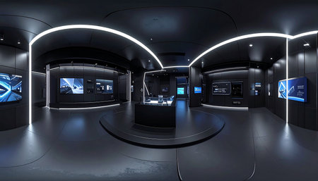 3D rendering of a futuristic science fiction interior with a virtual realityの素材