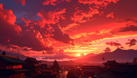 Sunset in the city of Lijiang, Yunnan, Chinaの素材