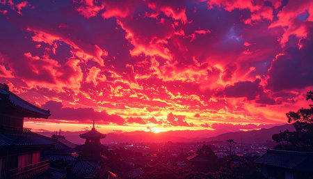 Beautiful sunset at Kiyomizu-dera temple in Kyoto, Japanの素材