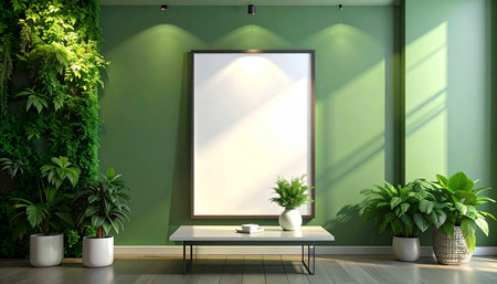 Mock up poster frame in interior background, 3D Illustrationの素材
