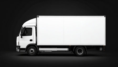 White commercial delivery truck on a black background with shadow. 3d renderingの素材