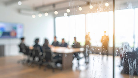 Blur of business people in meeting room with bokeh backgroundの素材
