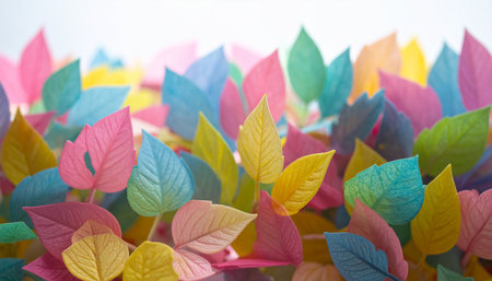 colorful leaves on white background, soft focus and vintage tone.の素材