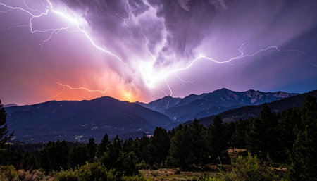 Thunderstorm over the Sierra Nevada mountains in California, United States.の素材