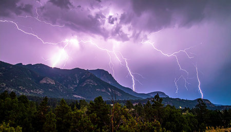 Lightning strike in the mountains. Thunderstorm over the mountains.の素材