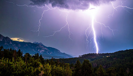 Lightning in the mountains. Thunderstorm in the mountains. Thunderstorm in the mountains.の素材