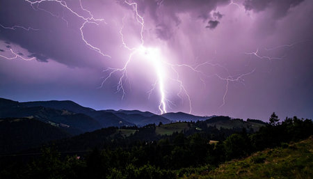 Lightning storm in the mountains, Carpathian Mountains, Ukraineの素材