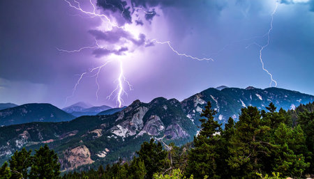 Thunderstorm over the Rocky Mountains, Colorado, United States of Americaの素材