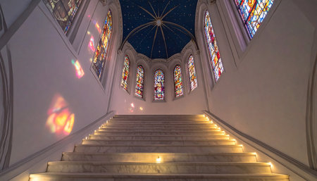Stained glass window in the Church of Our Lady of Mount Carmelの素材