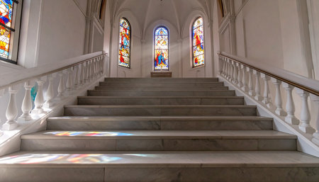 Stained glass window in St. Joseph's Church, Dublin, Irelandの素材