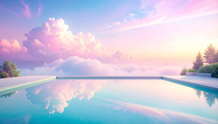 Swimming Pool And Terrace Of The Blur Nature Background.の素材