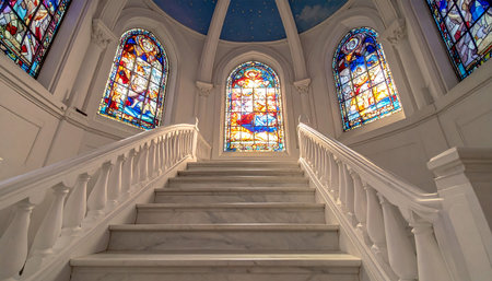 Stained glass window in the interior of St. John's Church in Baltimoreland.の素材