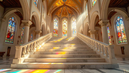 Stained glass windows in the Basilica of the Sacred Heart of Jesus in Paris, Franceの素材
