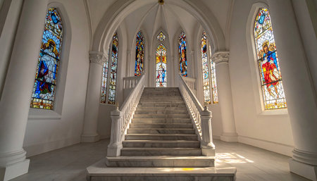 Stained glass windows in the Church of St. Francis of Assisiの素材