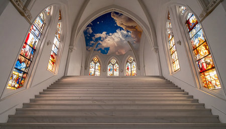 Stained glass window in the Basilica of Our Lady of the Assumption of the Blessed Virgin Maryの素材