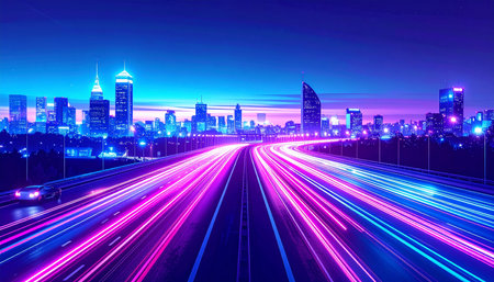 The light trails on the modern building background in shanghai china.の素材